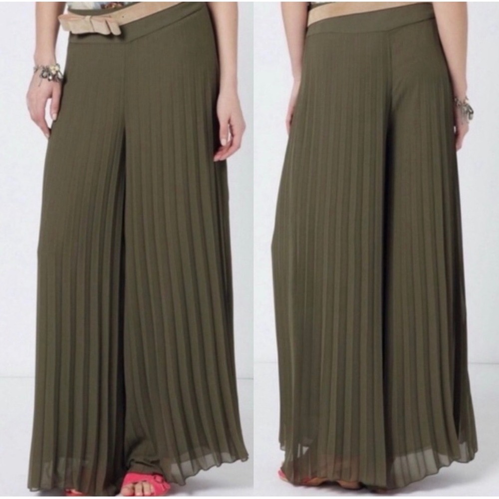 Elevenses Olive Green Pleated Wide Leg‎ Palazzo Pants Size 8